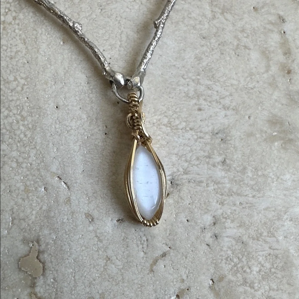 Sterling Silver & 14k Gold Fill Nature Branch Cast and Moonstone Necklace